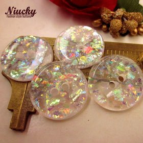 20mm 2 Holes Colorful Gold Debris Transparent Coat Buttons for Sewing New Style Fashion Resin Clothing Button Supplies