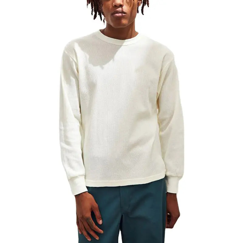 Custom Men's Thermal Waffle Fabric T-Shirt Cotton Long Sleeve Bulk Order for Hiking Winter Outdoor Activities
