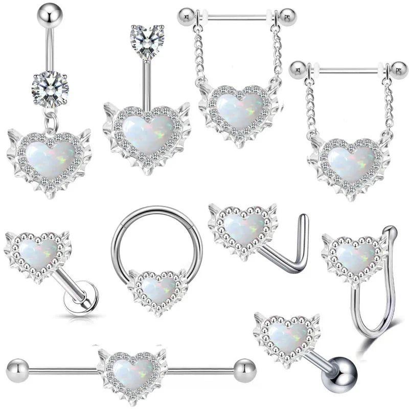 Fashion Opal Heart Shape Stainless Steel Body Chain Belly Rings for Wedding Engagement Wholesale