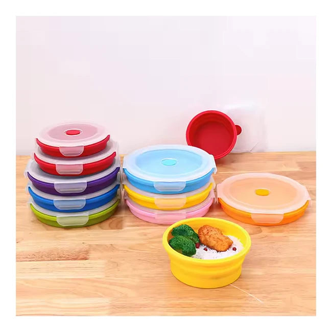 Hot Seller 4PCS(400ml~1200ml)  Round Collapsible Food Storage Container BPA Free Microwaveable Silicone Lunch Box Kids with Lids