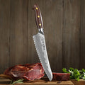 HEZHEN New Original Design Frozen Food Knife High Quality Damascus Steel Micarta Handle Sharp Kitchen Meat Cutting Knives