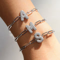 DIY Name Silver 26 Bubble Letter Zircon Bracelet Paper Clip Chain Adjustable Fashion Bracelet for Women