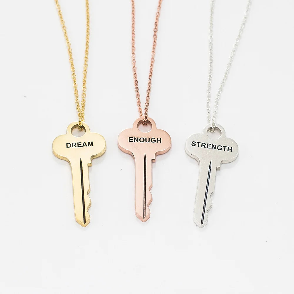 Key Necklace Stainless Steel Fashion Jewelry Necklaces Non Tarnish Jewelry 18K Gold Plated Bisuteria Acero Inoxidable