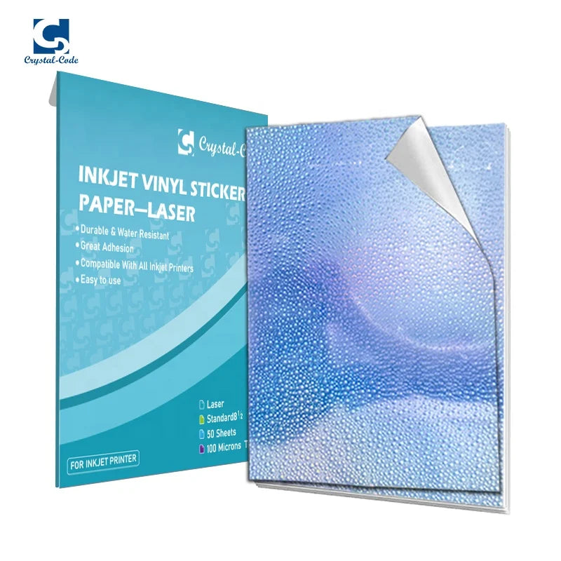 Shinny Glossy A4 8.5*11 Inch Waterproof Vinyl Water Cube Inkjet Printer Label Adhesive Sticker for Promotion Grocery Supermarket