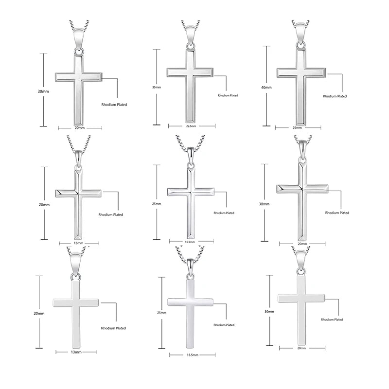 925 Sterling Silver Jesus Christ Religion Simple Design Glossy Christian Cross Charm Pendant Necklace Women Men Classic YH