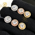 Wholesale Manufacture 925 Sterling Silver Iced Full Vvs Moissanite Round Stud Earrings  Flower Pattern Men Women Weddings Gifts