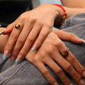 Chris April Trendy Jewelry 316L Stainless Steel 18k PVD Gold Plated Natural Stone Signet Adjustable Finger Ring