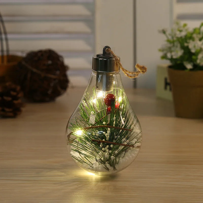 LED Transparent Christmas Ball Christmas Decoration Creative Plastic Simulation Light Bulb Christmas Tree Decoration Pendant