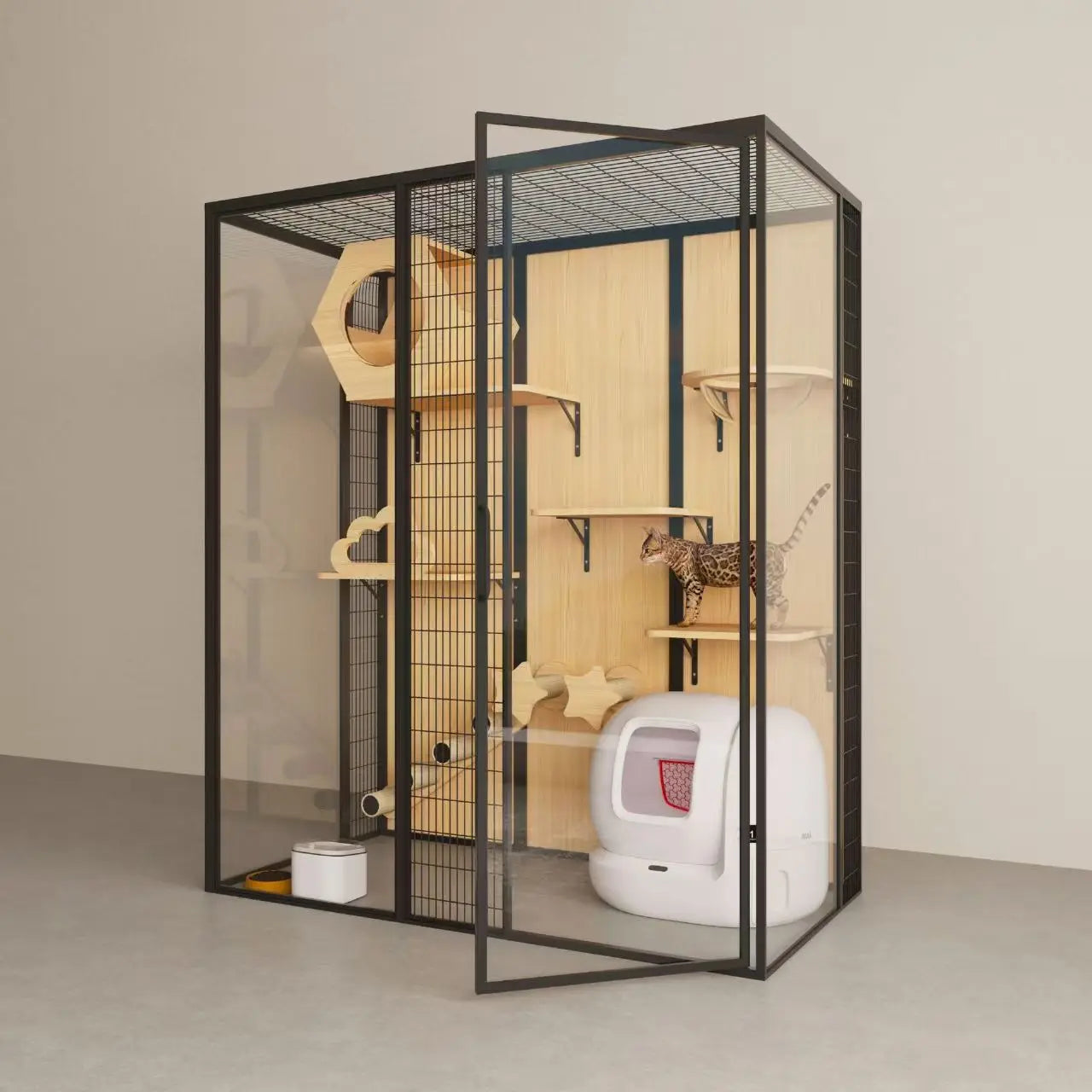 Hot Sale Luxury Large Indoor Pet Cage Breathable  Cat Villa Nest Bed Solid Pattern Display Cat Showcase Cattery House