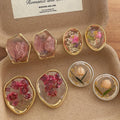 Vintage Resin Dried Flower Stud Earrings Handmade Pressed Floral Jewelry Unique Statement Earrings for Women