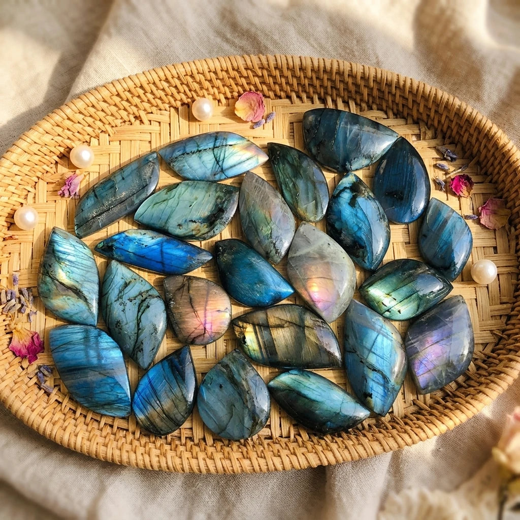 New Arrivals Spiritual Product Carving Gemstone Natural Small Exquisite Purple Flash Labradorite Leaves for Decor
