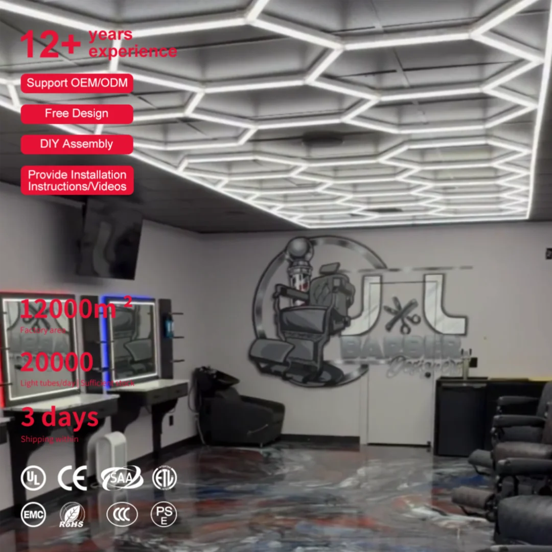 Commercial Waterproof Diy Assembled Barber Shop Dimmable Large Led Light Hexagon