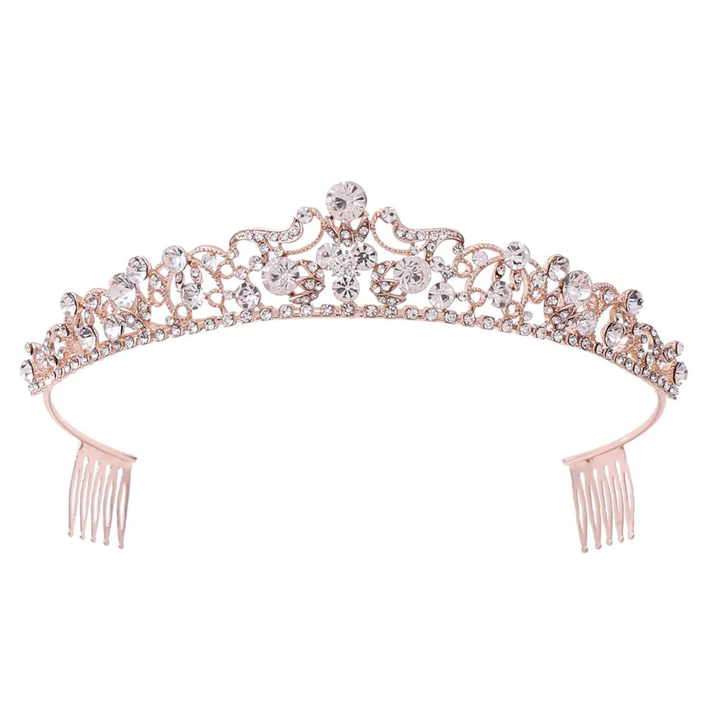 Wholesale Cheap Rose Gold Bridal Tiara Elegant Princess Tiara Women Rhinestone Hair Comb Crown