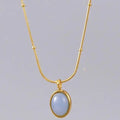 Classic 316L Stainless Steel Necklace with Gold Plating Simple Double Blue Stone and Oval Natural Stone Choker Women's Jewelry