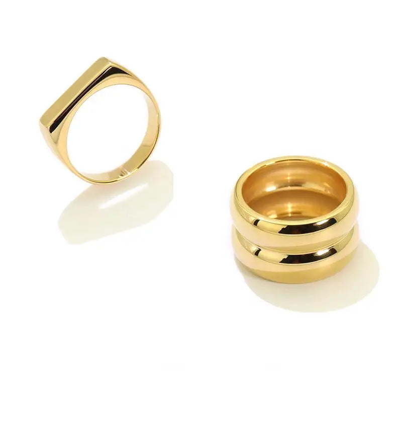 Statement 14mm Wide Smooth Gorgeous Detailed 18k Gold Plated Stainless Steel Wedding Big Chunky Ring for Women