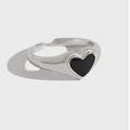 Hot Selling Jewelry S925 Sterling Silver Black Enamel Heart Open Adjustable Ring for Women