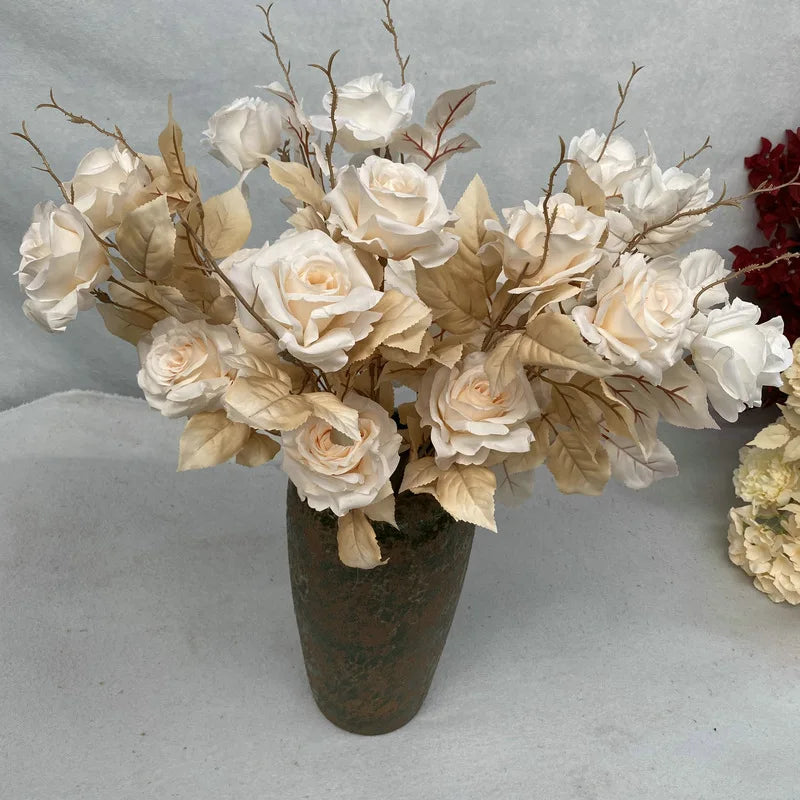 Wholesale Nordic Style 2-Headed Roses Artificial Flowers for Christmas and Easter Living Room Table Decoration