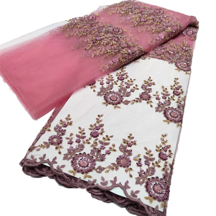 Heavy Beads Sequins Elastic Lace Beaded Border Embroidery Fabric 100% Polyester Bridal Lace Fabric for Dresses MegaBDM