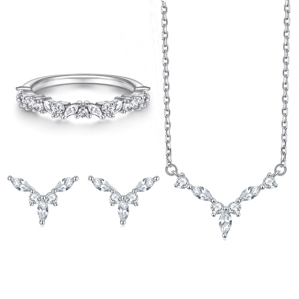 Trendy Fashion Jewelry Sets Marquise Cut Women Ring Necklace Earrings Rhodium Plated 925 Sterling Silver Jewelry Sets