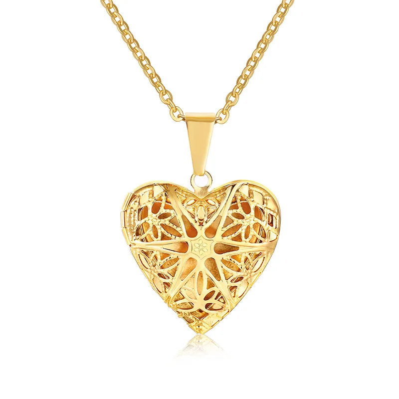 18k Gold Plated Stainless Steel Heart Locket Necklace for Women