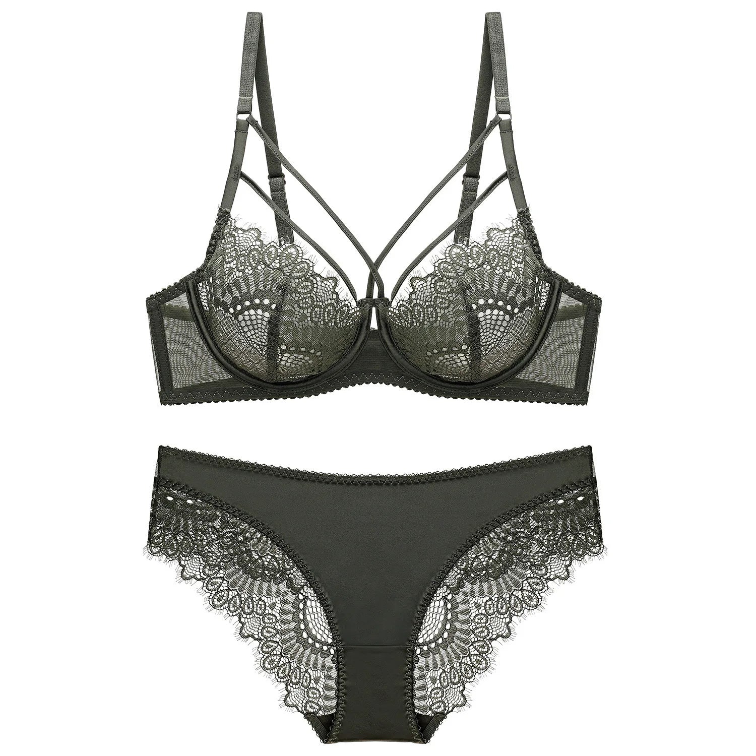 Women's Underwear Plus Size Lingerie Pantie and Bra Sets Plus Size Bra & Brief Sets Transparent Mesh Mature Women's Underwear