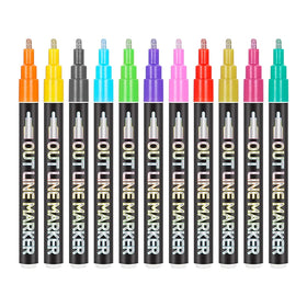 Christmas Decor 8/12/20 Colors Self-outline Glitter Metallic Markers Permanent Double Line Outline Pen for Stone Painting Paper