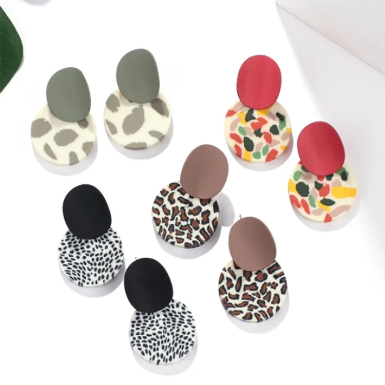 2023 Cute Trendy  Multi-color Round Pendant Dangle Earrings Polymer Clay Drop Earrings for Women