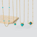 Vintage Trendy 18K Gold Plated Stainless Steel Blue Howlite Heart Square Pendant Necklace Twist Chain Waterproof Turquoise