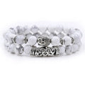 2PCS/Set Silver Color Buddha Head Lava Skeleton Turquoises Natural Stone Bracelet for Women Men Bracelet Set Charm Bangles
