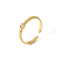 Stainless Steel Gold Plated 18K Diamond Cubic Zircon Open Adjustable Ring for Women