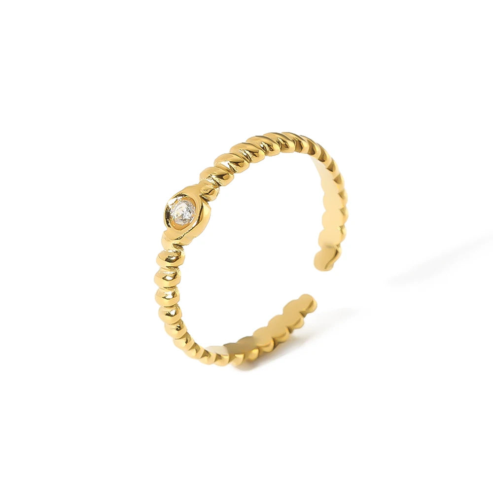 Stainless Steel Gold Plated 18K Diamond Cubic Zircon Open Adjustable Ring for Women