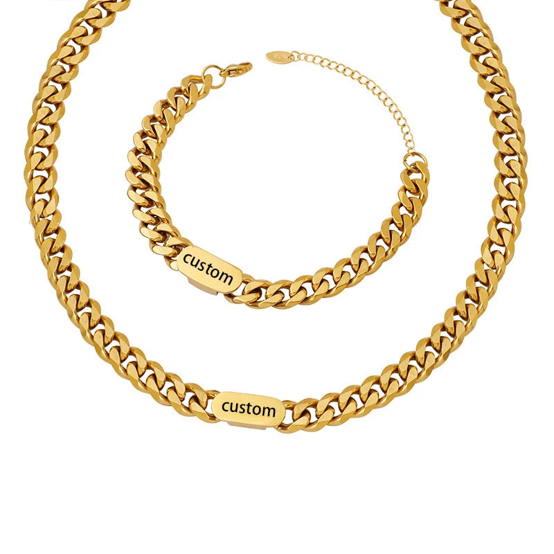 Qiuhan Custom Name Necklace Bracelet Set for Men Boys and Women Girls Lettering Jewelry