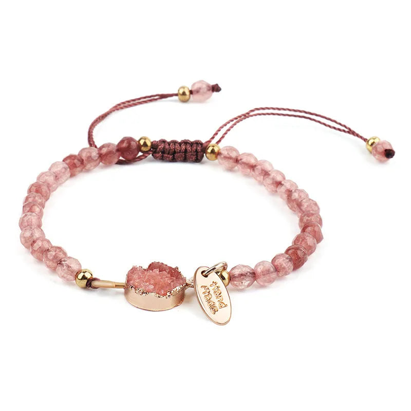 2021 New Pink Cracked Glass Crystal Round Loose Beads Natural Gemstone Bracelet Pink Stone Pendant Beaded Bracelet Bangles