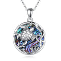 925 Sterling Silver Sea Turtle Pendant Necklace with Blue Opal Mother of Pearl-Dazzling Pearl Jewelry