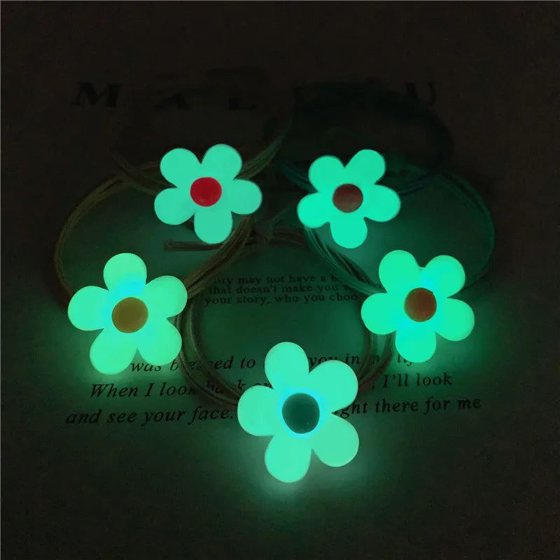 IVANHOE Korean Cute Flower Elastic Hair Strap Glow in the Night Women's Girls and Children's Hair Strap Ring Rope Daily Hair