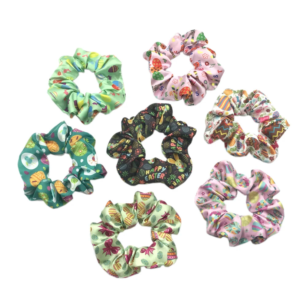 100pcs Easter Day Scrunchies Wholesale Easter Eggs Hair Scrunchies Girls Headwear Hair Band Ponytail Holder Hair Accessories