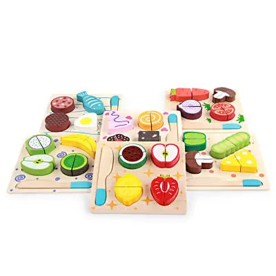 Wooden Kitchen Cut Fruits Vegetables Dessert Pretend Play Cutting Toys for Kids Puzzle Educational MegaBDM