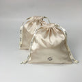 Luxury Custom Soft Silk Satin Champagne Drawstring Printing Gift Satin Bag  Cosmetic Pouch Dust Bag With Ribbon