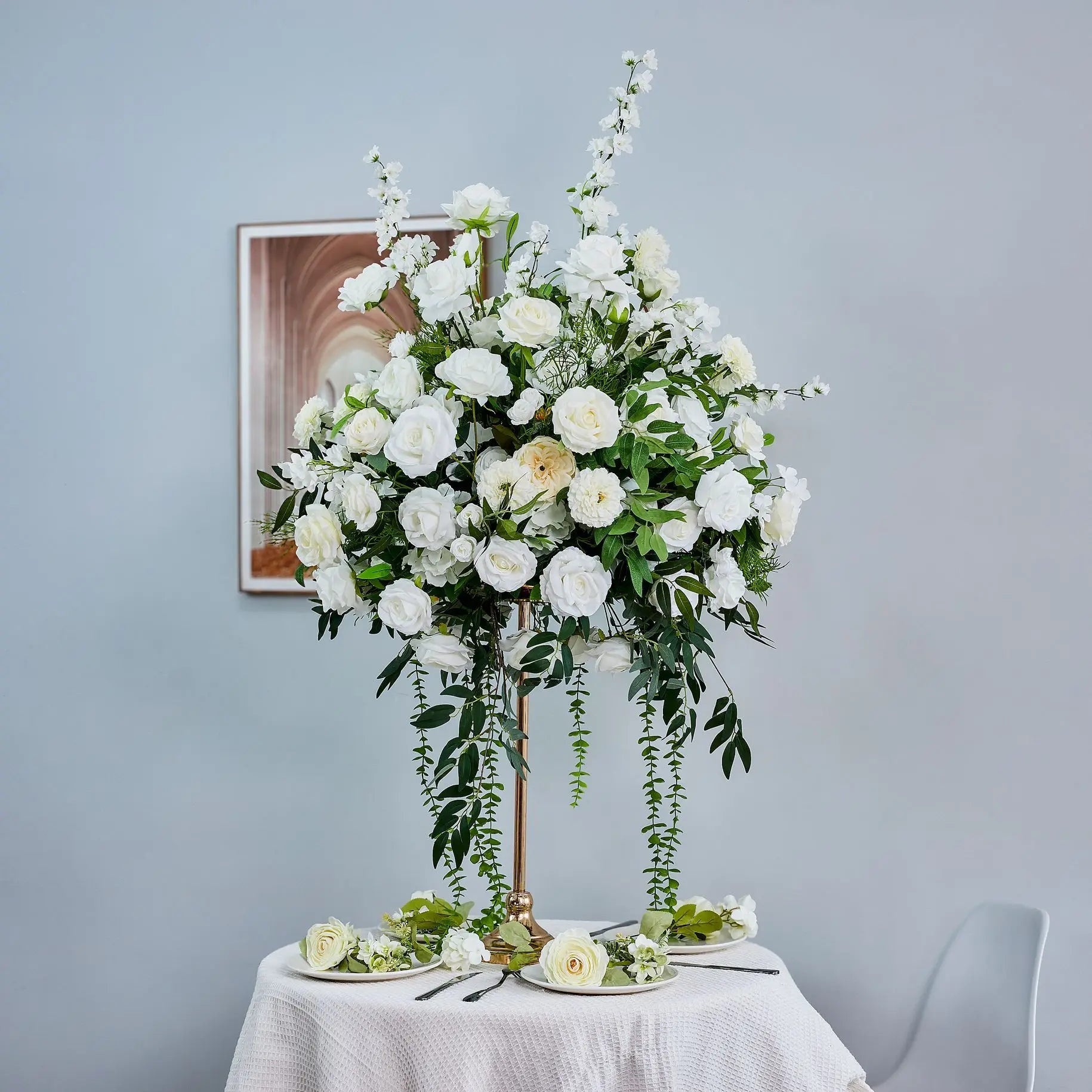 E-L021 Custom Road Lead Wedding Center Pieces Balls Flowers Stand Table Decoration White Flower Ball for Sale