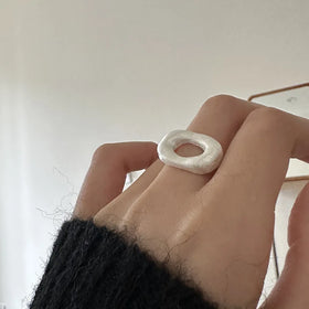 Fine Jewelry Matte 925 Sterling Silver Doughnut Shape Irregular Hollow Out Open Ring for Women