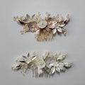 SLBRIDAL Handmade Crystal Rhinestone Pearls Ceramic Flower Bridal Hair Comb Wedding Hair Accessories Bridesmaids Women Jewelry