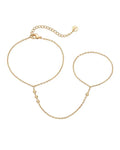 Dainty 14K Gold Plated Stainless Steel Hand Chains Pearl Cubic Zirconia Bracelet Finger Ring Chain Body Jewelry