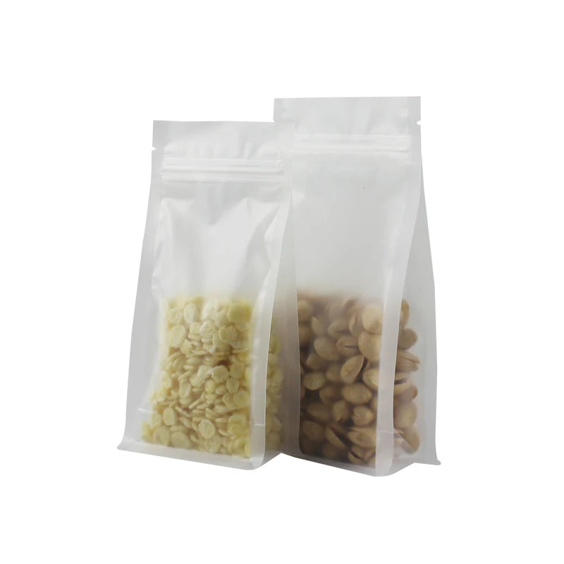 Custom Eight-Side Seal Clear Transparent Stand-up Pouch Flat Bottom Food Grade Zipper Sugar Pet Food Made PE PP Plastic