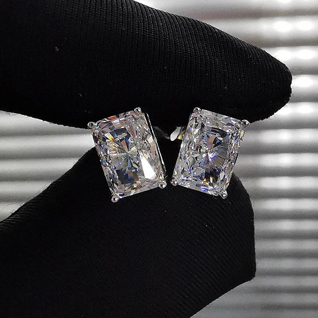 925 Sterling Silver Rhodium Plated 5x7mm Cubic Zirconia Stud Earrings