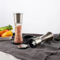 Salt and Pepper Grinder Kitchen Tools Bbq Ceramic Adjustable Refillable 18/8 Stainless with Stainless Lid 180ml Glass Bottle