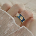 Colorful Enamel Adjustable Gold Rings Jewelry Women Creative Wave Shaped Edge Stackable Retro Enamel Small Daisy Chunky Rings