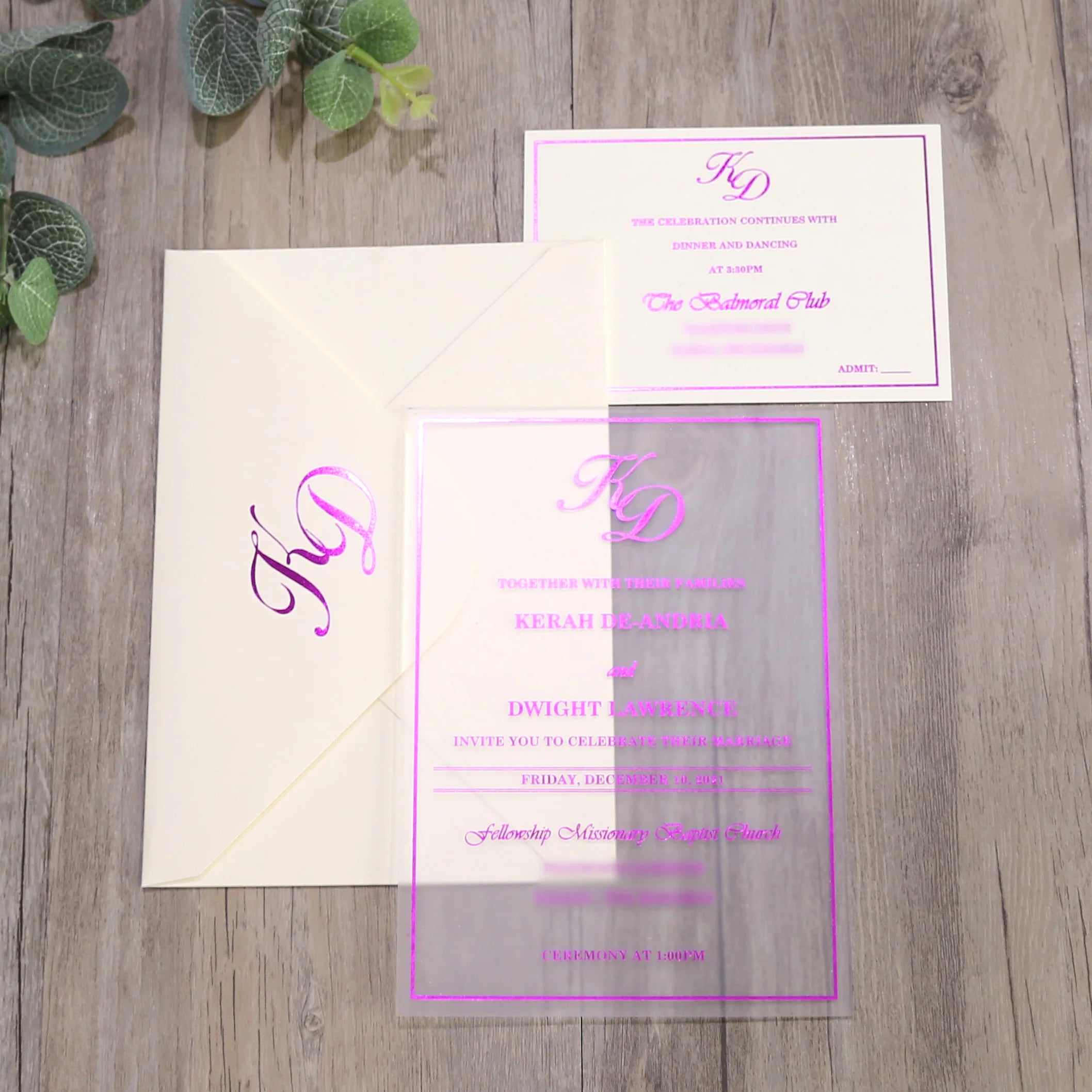 Custom 5x7 Inches Purple Foil Frosted Acrylic Card Luxury Design RSVP Wedding Invitations Envelopes Inspired Music Angel Styles