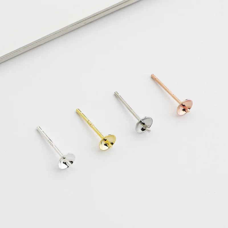 10 Pairs 925 Silver Post Earring Pin Pad Blank Peg 3/4/5/6mm Pearl Cup Earrings Small Setting Cup Earring Base Jewelry Making