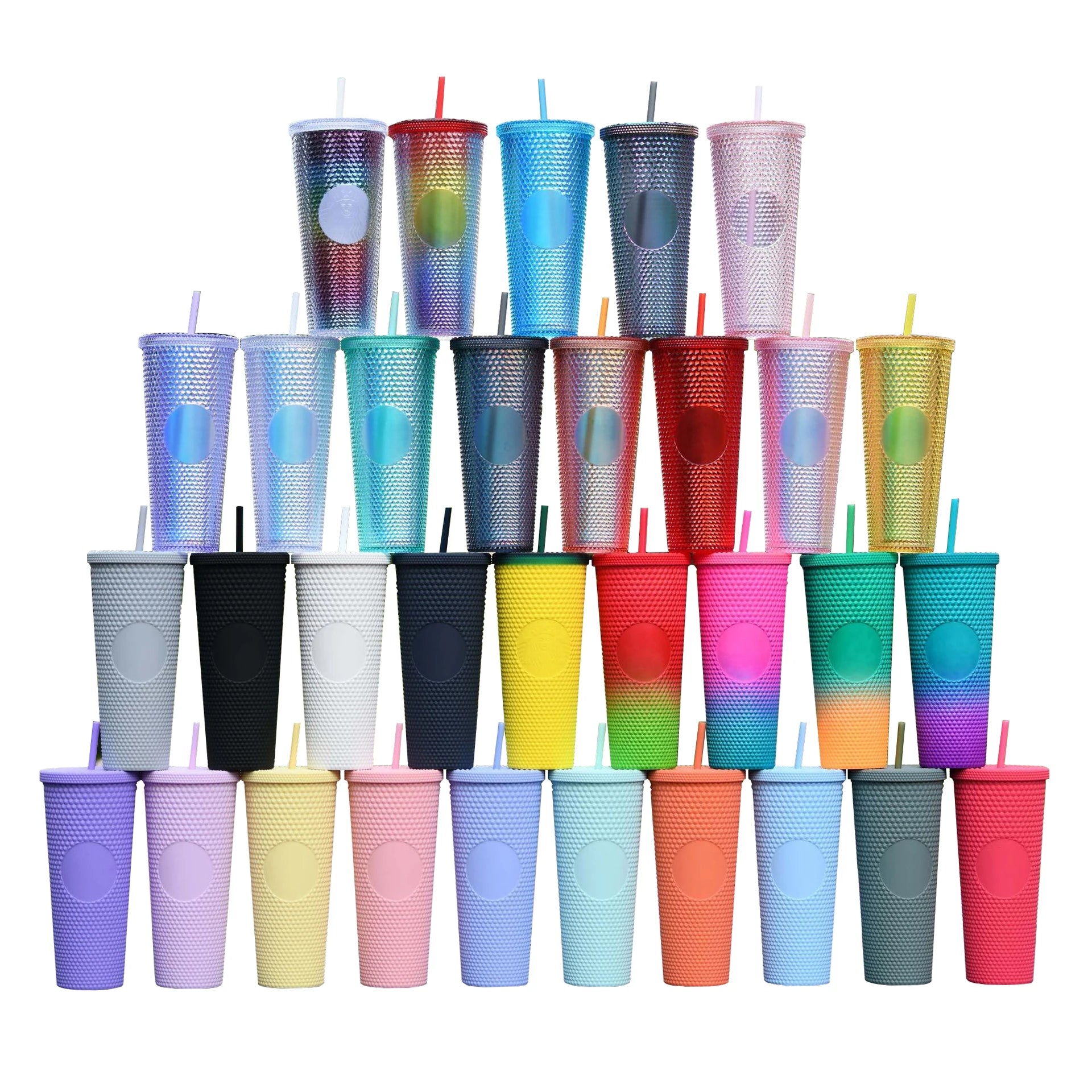 Customizable Logo 24oz 710ml Cold Cup Durian Grid Pineapple Plastic Diamond studded Coffee Shop Tumbler with Lid and Straw