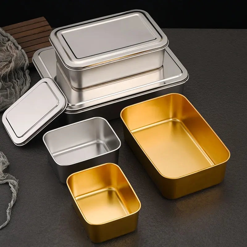 304 Stainless Steel Flat Bottom Rectangular Plate with Cover for Tiramisu Cake Baking Home Usage-Wedding Occasions